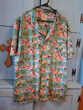 Tropical Flamingo Camp Shirt - Aqua & Pink